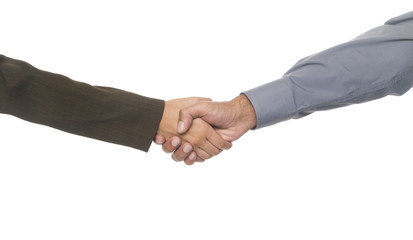 businessman and businesswoman shaking hands.