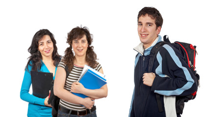 Students with over a white background. Focus at front