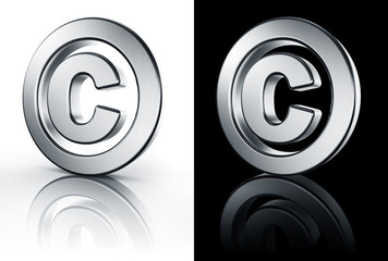 3d rendering of the copyright sign in brushed metal