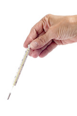 object on white - medical tool - thermometer in hand