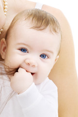 bright picture of adorable baby boy over white