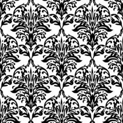Black and white seamless repeat design with a floral theme