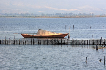 A typical fishing boat of the lagoon of Mesologgi, Greece