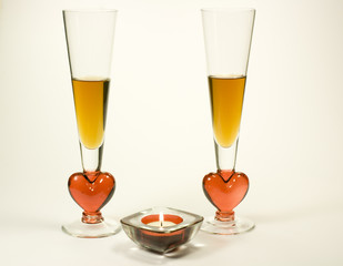 Romantic scene with champaigne and candle