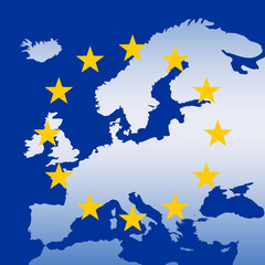 Continent Of Europe Map With EU Stars