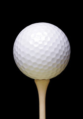 Golf Ball On Wooden Tee, Black Background