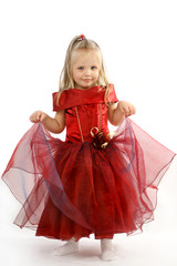 Portrait of the beautiful girl in a red dress