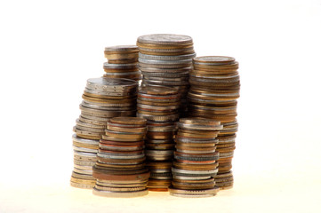 Stack of coins on White background