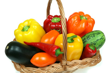 Vegetables: peppers, cucumbers, tomatos. Vegetarian cuisine.