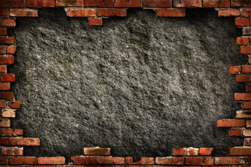 Concrete wall in brick frame isolated with clipping path