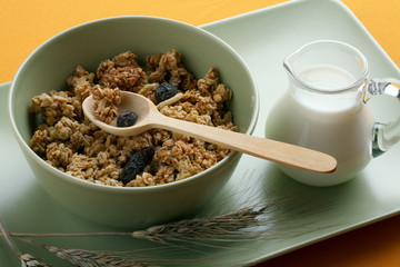 bowl full of musli with milk, healthy breakfast.