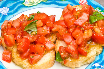 Tomato and basil Bruschetta  with olive oil