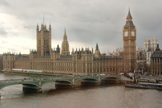 England's parliament in typical English overcast weather