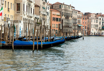 Fototapeta na wymiar Gondolas on the Gand Canal, Venice, Italy
