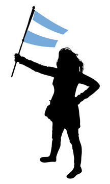 vector illustration of a young woman holding a flag of argentina