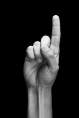 Fototapeta premium Hand signal number one black and white
