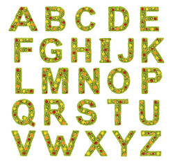 Fruits alphabet isolated on a white background