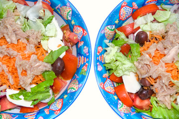 Two dish of Fresh Mix salad with mozzarella,