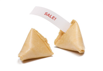 Two fortune cookies isolated on white  with sales message