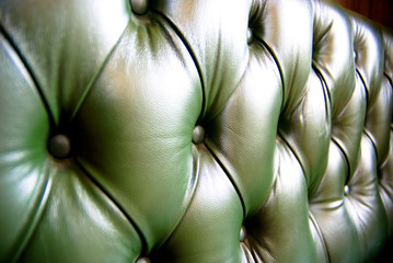 Green leather upholstery from an old sofa