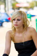 Close up portrait of a beautiful blonde woman outdoor