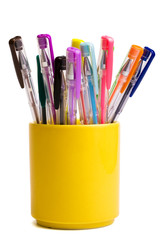 Color ballpoint pens on a white background