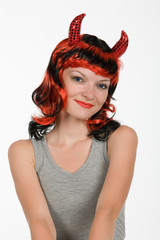 Young woman in carnival wig