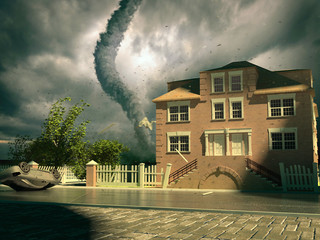 tornado over the house (3d rendering)