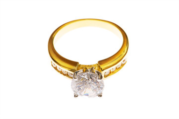 Golden ring with  diamond isolated on the white