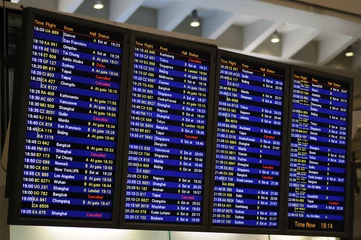 Printed roller blinds Airport Flight schedule information board in an airport