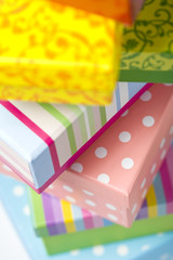 close up of colorful gift boxes