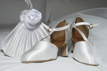 White Wedding Shoes and satin covered handbag