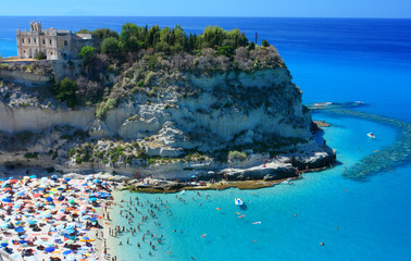 Scenic landscape with beach and Tropea peninsola