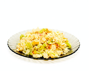 Plate with vegetable isolated on white