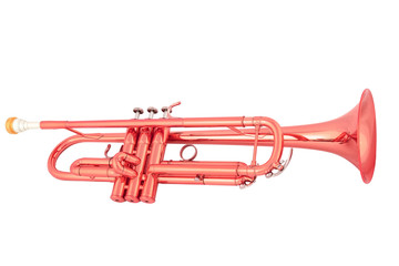 red lacquer trumpet with mouthpiece isolated on white