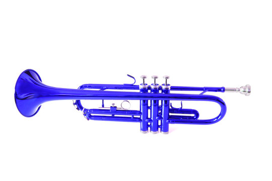 whole blue trumpet isolated on white