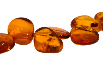 amber necklace on white background