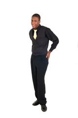 young black man strikes a pose isolated on white background