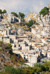 village of Caltabellotta and rock small church