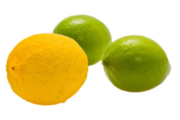 yellow and green lemons expressed on white background