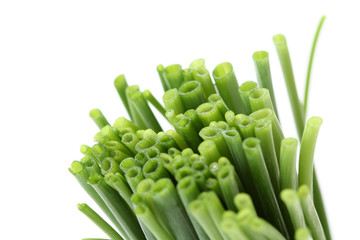close-ups of fresh chive isolated on white