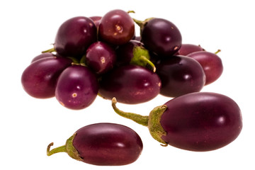 ripe small eggplant expressed on white background