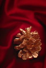 Christmas decoration on a red silky background