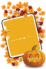 Halloween pumpkin with leafs and frame