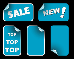 Blue rectangle labels badges and stickers