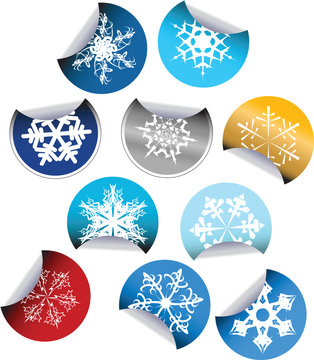 Round Labels badges and stickers with snowflakes