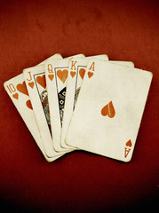 old royal flush on red felt