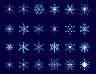 Fototapeta na wymiar Collection of 24 snowflakes