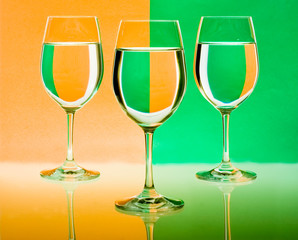 the refraction of the scene in goblet with water.
