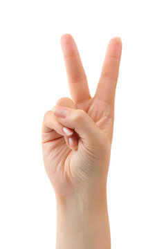 Hand - victory sign isolated on white background